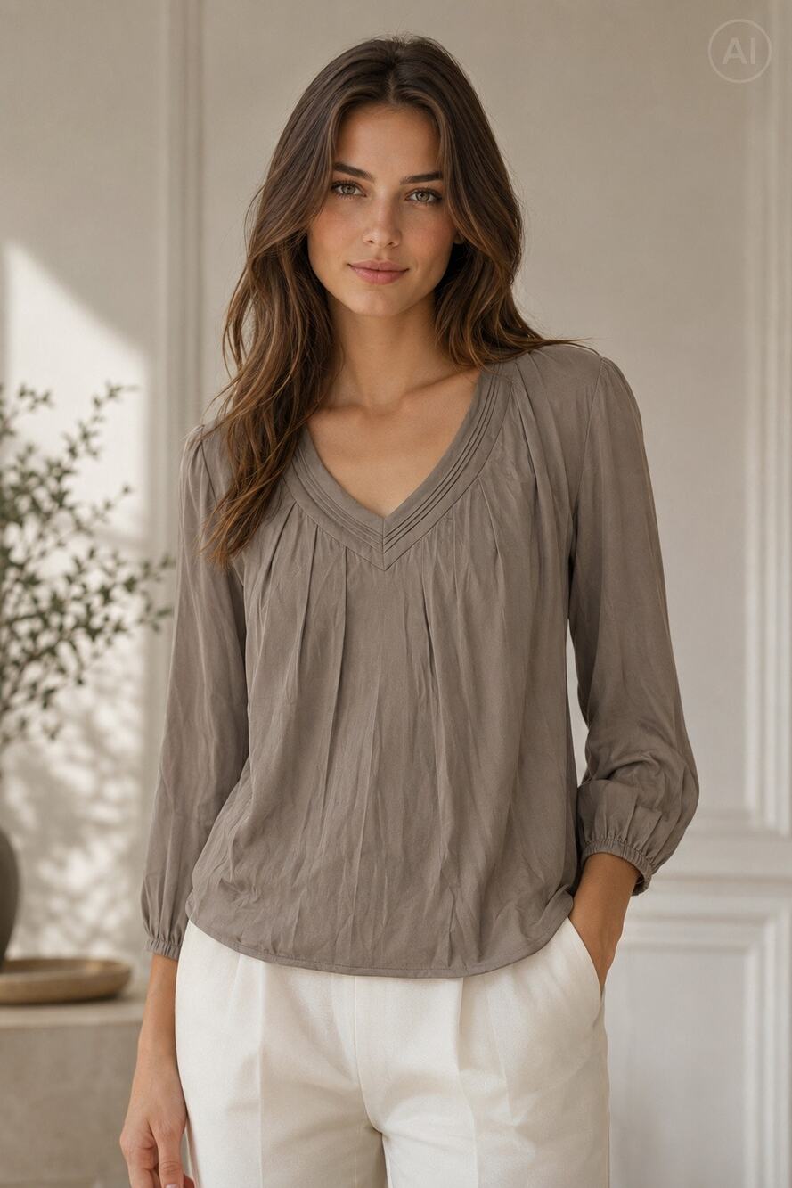 DVF Diane von Furstenberg Silk Blouse 6 Taupe Quiet Luxury Minimalist‎